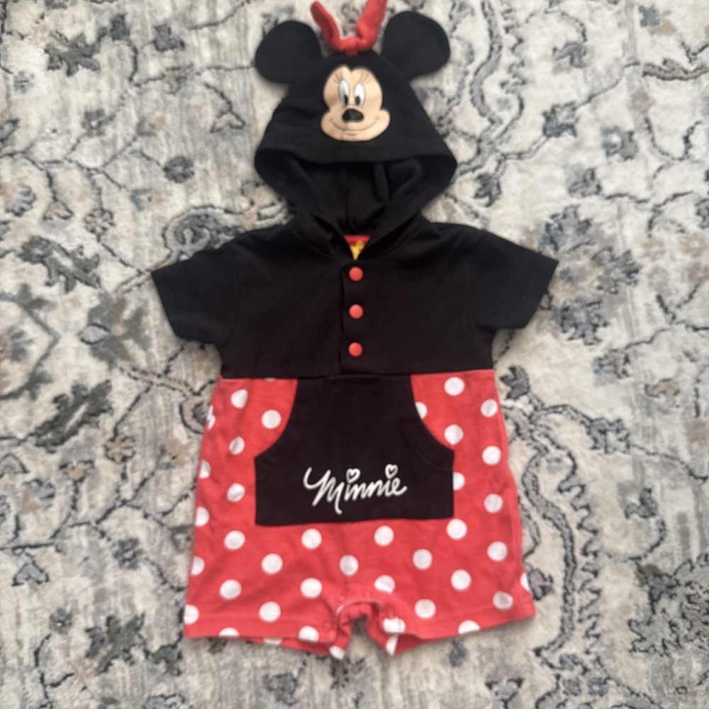 Disney Parks Baby Girls Minnie Mouse Hooded Shorts Romper Jumpsuit 3-6 MONTHS